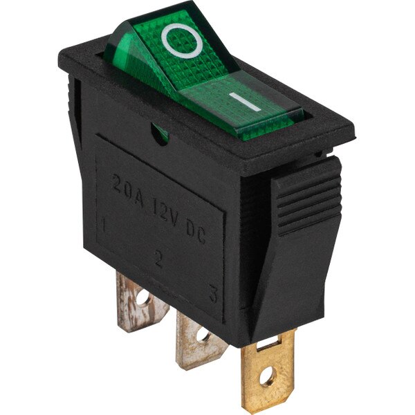 Main product image for SPST Small Rocker Switch w/Green Illumination 12VDC 060-682